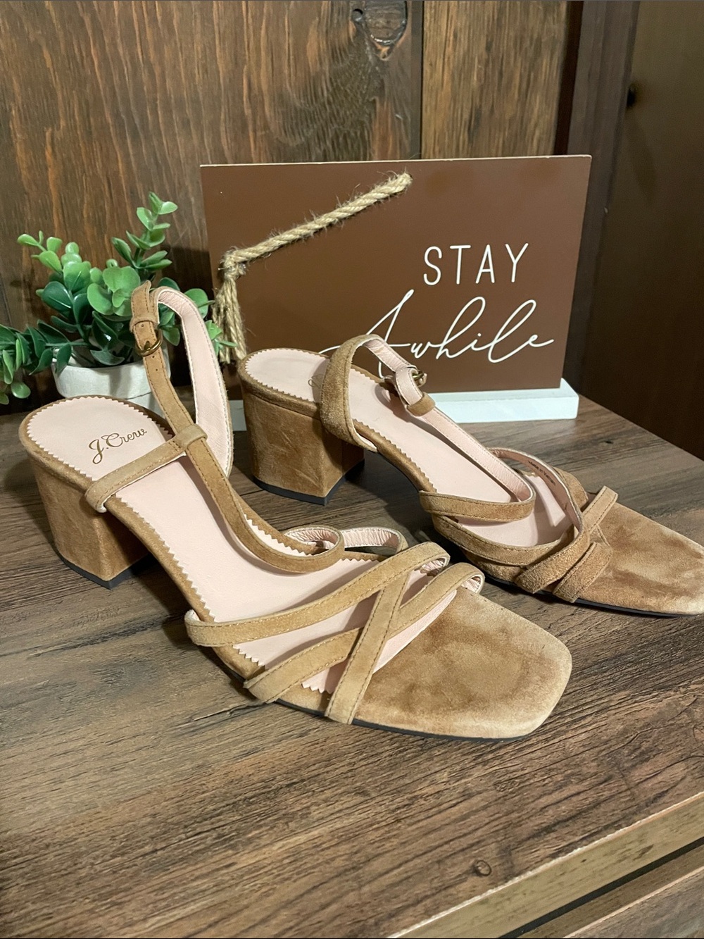 J. Crew Suede Leather Strappy Block Heel Sandals in Tan • Size 7